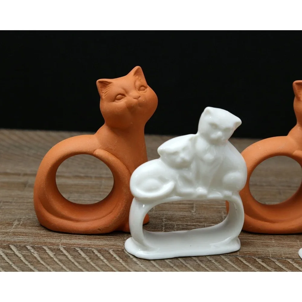 Vintage Cat Napkin Rings, Ceramic,‎ Set of 6